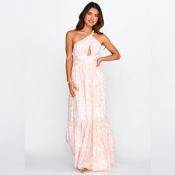 NWT Selfie Leslie Kamali Floral One-Shoulder Keyhole Maxi Dress in Beige size S - Picture 5 of 14